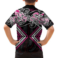 Pink Aotearoa Tukutuku Manawa Tapu Family Matching Off The Shoulder Long Sleeve Dress and Hawaiian Shirt Ta Moko Toi Maori LT9 - Polynesian Pride