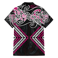 Pink Aotearoa Tukutuku Manawa Tapu Family Matching Off The Shoulder Long Sleeve Dress and Hawaiian Shirt Ta Moko Toi Maori LT9 - Polynesian Pride