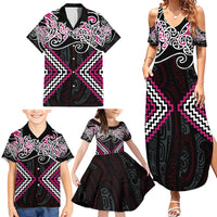 Pink Aotearoa Tukutuku Manawa Tapu Family Matching Summer Maxi Dress and Hawaiian Shirt Ta Moko Toi Maori LT9 - Polynesian Pride