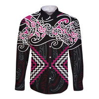 Pink Aotearoa Tukutuku Manawa Tapu Long Sleeve Button Shirt Ta Moko Toi Maori