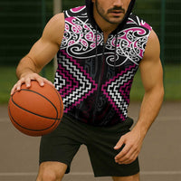 Pink Aotearoa Tukutuku Manawa Tapu Sleeveless Zip Hoodie Ta Moko Toi Maori - Polynesian Pride