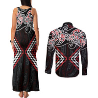 Red Aotearoa Tukutuku Manawa Tapu Couples Matching Tank Maxi Dress and Long Sleeve Button Shirt Ta Moko Toi Maori LT9 - Polynesian Pride