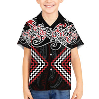 Red Aotearoa Tukutuku Manawa Tapu Family Matching Long Sleeve Bodycon Dress and Hawaiian Shirt Ta Moko Toi Maori LT9 Son's Shirt Red - Polynesian Pride