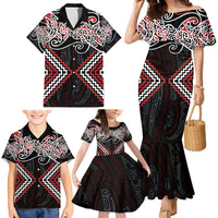 Red Aotearoa Tukutuku Manawa Tapu Family Matching Mermaid Dress and Hawaiian Shirt Ta Moko Toi Maori LT9 - Polynesian Pride