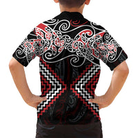 Red Aotearoa Tukutuku Manawa Tapu Family Matching Off Shoulder Short Dress and Hawaiian Shirt Ta Moko Toi Maori LT9 - Polynesian Pride