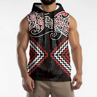Red Aotearoa Tukutuku Manawa Tapu Sleeveless Hoodie Ta Moko Toi Maori - Polynesian Pride