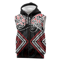 Red Aotearoa Tukutuku Manawa Tapu Sleeveless Zip Hoodie Ta Moko Toi Maori - Polynesian Pride