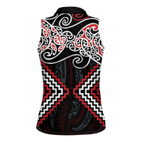 Red Aotearoa Tukutuku Manawa Tapu Women Sleeveless Polo Shirt Ta Moko Toi Maori