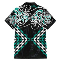 Turquoise Aotearoa Tukutuku Manawa Tapu Family Matching Off The Shoulder Long Sleeve Dress and Hawaiian Shirt Ta Moko Toi Maori LT9 - Polynesian Pride