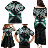 Turquoise Aotearoa Tukutuku Manawa Tapu Family Matching Puletasi and Hawaiian Shirt Ta Moko Toi Maori LT9 - Polynesian Pride