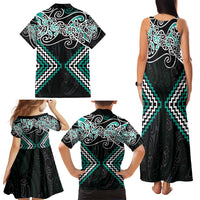 Turquoise Aotearoa Tukutuku Manawa Tapu Family Matching Tank Maxi Dress and Hawaiian Shirt Ta Moko Toi Maori LT9 - Polynesian Pride