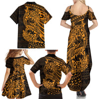 Gold Couple Dolphins Maori Polynesian Style Family Matching Summer Maxi Dress and Hawaiian Shirt LT9 - Polynesian Pride