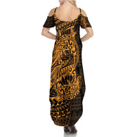 Gold Couple Dolphins Maori Polynesian Style Family Matching Summer Maxi Dress and Hawaiian Shirt LT9 - Polynesian Pride