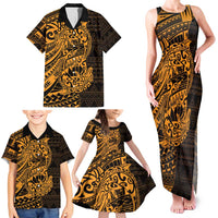 Gold Couple Dolphins Maori Polynesian Style Family Matching Tank Maxi Dress and Hawaiian Shirt LT9 - Polynesian Pride