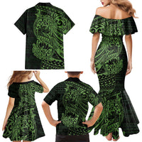 Green Couple Dolphins Maori Polynesian Style Family Matching Mermaid Dress and Hawaiian Shirt LT9 - Polynesian Pride