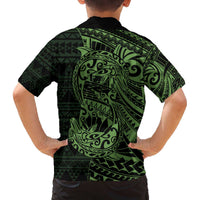 Green Couple Dolphins Maori Polynesian Style Family Matching Off The Shoulder Long Sleeve Dress and Hawaiian Shirt LT9 - Polynesian Pride