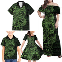 Green Couple Dolphins Maori Polynesian Style Family Matching Off Shoulder Maxi Dress and Hawaiian Shirt LT9 - Polynesian Pride