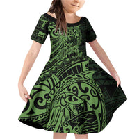 Green Couple Dolphins Maori Polynesian Style Family Matching Off Shoulder Short Dress and Hawaiian Shirt LT9 Daughter's Dress Green - Polynesian Pride
