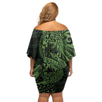 Green Couple Dolphins Maori Polynesian Style Family Matching Off Shoulder Short Dress and Hawaiian Shirt LT9 - Polynesian Pride