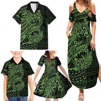 Green Couple Dolphins Maori Polynesian Style Family Matching Summer Maxi Dress and Hawaiian Shirt LT9 - Polynesian Pride