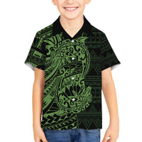 Green Couple Dolphins Maori Polynesian Style Family Matching Tank Maxi Dress and Hawaiian Shirt LT9 Son's Shirt Green - Polynesian Pride