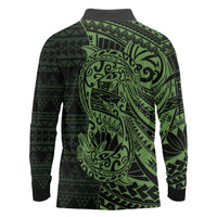 Green Couple Dolphins Maori Polynesian Style Long Sleeve Polo Shirt
