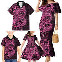 Pink Couple Dolphins Maori Polynesian Style Family Matching Mermaid Dress and Hawaiian Shirt LT9 - Polynesian Pride