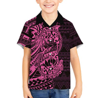 Pink Couple Dolphins Maori Polynesian Style Family Matching Off The Shoulder Long Sleeve Dress and Hawaiian Shirt LT9 Son's Shirt Pink - Polynesian Pride