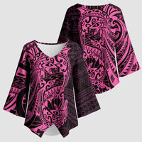 Pink Couple Dolphins Maori Polynesian Style Kimono Sleeve Blouse LT9 - Polynesian Pride