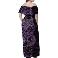 Purple Couple Dolphins Maori Polynesian Style Family Matching Off Shoulder Maxi Dress and Hawaiian Shirt LT9 - Polynesian Pride