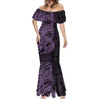Purple Couple Dolphins Maori Polynesian Style Mermaid Dress LT9 - Polynesian Pride
