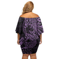 Purple Couple Dolphins Maori Polynesian Style Off Shoulder Short Dress LT9 - Polynesian Pride