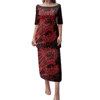 Red Couple Dolphins Maori Polynesian Style Family Matching Puletasi and Hawaiian Shirt