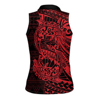 Red Couple Dolphins Maori Polynesian Style Women Sleeveless Polo Shirt