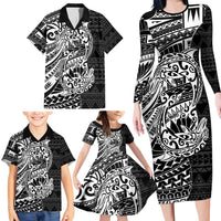 White Couple Dolphins Maori Polynesian Style Family Matching Long Sleeve Bodycon Dress and Hawaiian Shirt LT9 - Polynesian Pride