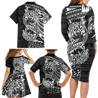 White Couple Dolphins Maori Polynesian Style Family Matching Long Sleeve Bodycon Dress and Hawaiian Shirt LT9 - Polynesian Pride