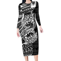 White Couple Dolphins Maori Polynesian Style Family Matching Long Sleeve Bodycon Dress and Hawaiian Shirt LT9 Mom's Dress White - Polynesian Pride