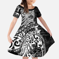 White Couple Dolphins Maori Polynesian Style Family Matching Off The Shoulder Long Sleeve Dress and Hawaiian Shirt LT9 Daughter's Dress White - Polynesian Pride