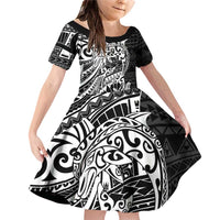 White Couple Dolphins Maori Polynesian Style Family Matching Off Shoulder Short Dress and Hawaiian Shirt