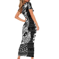 White Couple Dolphins Maori Polynesian Style Family Matching Short Sleeve Bodycon Dress and Hawaiian Shirt LT9 - Polynesian Pride