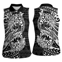 White Couple Dolphins Maori Polynesian Style Women Sleeveless Polo Shirt