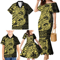 Yellow Couple Dolphins Maori Polynesian Style Family Matching Mermaid Dress and Hawaiian Shirt LT9 - Polynesian Pride