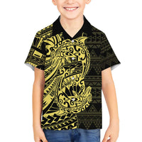 Yellow Couple Dolphins Maori Polynesian Style Family Matching Off Shoulder Short Dress and Hawaiian Shirt LT9 Son's Shirt Yellow - Polynesian Pride
