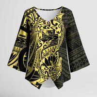 Yellow Couple Dolphins Maori Polynesian Style Kimono Sleeve Blouse LT9 Female Yellow - Polynesian Pride