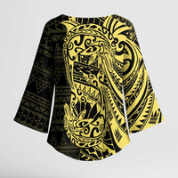 Yellow Couple Dolphins Maori Polynesian Style Kimono Sleeve Blouse LT9 - Polynesian Pride