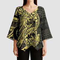 Yellow Couple Dolphins Maori Polynesian Style Kimono Sleeve Blouse LT9 - Polynesian Pride