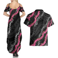 Guam Bougainvillea Lei Couples Matching Summer Maxi Dress and Hawaiian Shirt Chamorro Tribal Pattern