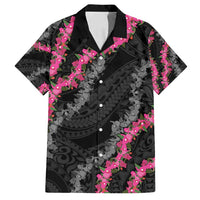 Guam Bougainvillea Lei Family Matching Long Sleeve Bodycon Dress and Hawaiian Shirt Chamorro Tribal Pattern LT9 Dad's Shirt - Short Sleeve Black - Polynesian Pride