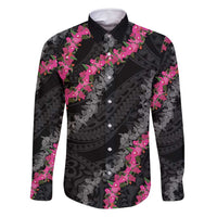 Guam Bougainvillea Lei Family Matching Long Sleeve Bodycon Dress and Hawaiian Shirt Chamorro Tribal Pattern LT9 Dad's Shirt - Long Sleeve Black - Polynesian Pride