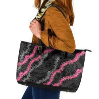 Guam Bougainvillea Lei Leather Tote Bag Chamorro Tribal Pattern
